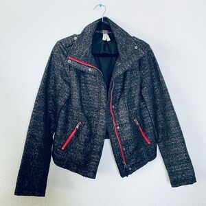 We The Free People Leopard Pop Knit Cropped Zipper Moto Jacket Blazer 6